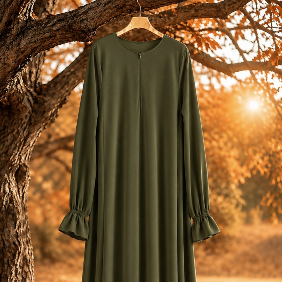 Amber - Abaya & knie khimar set - Rustic Olive