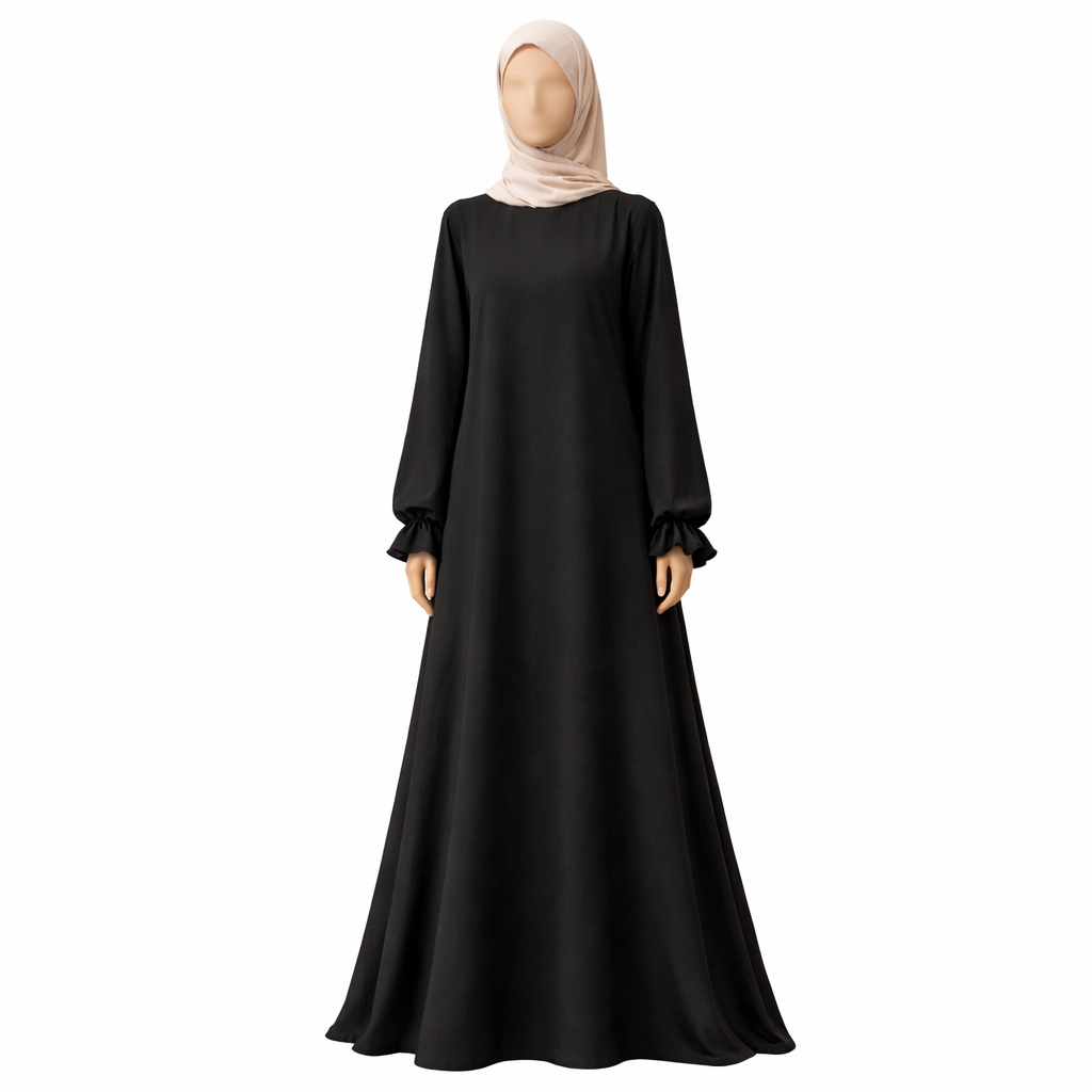 Soft jazz ruffle abaya - black