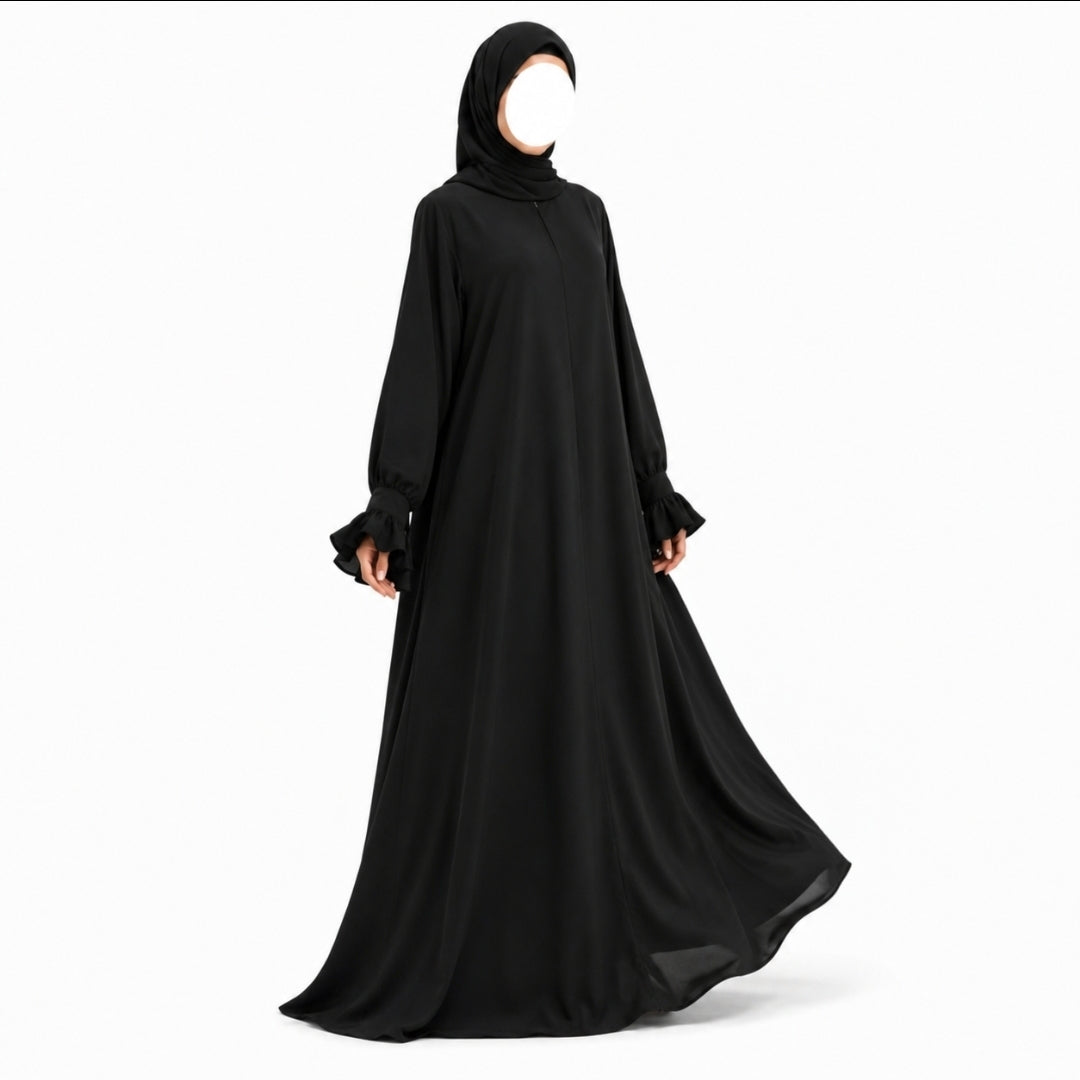 Classic nida abaya - Black - Met rits op de borst