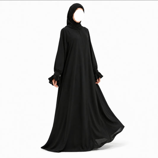 Classic nida abaya - Black - Met rits op de borst