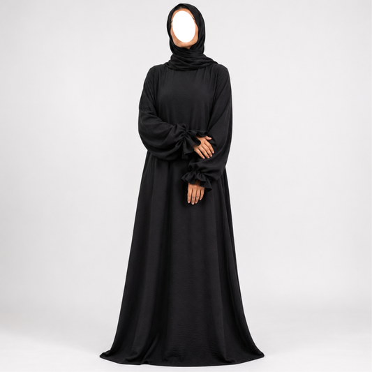 Soft jazz ruffle abaya - black