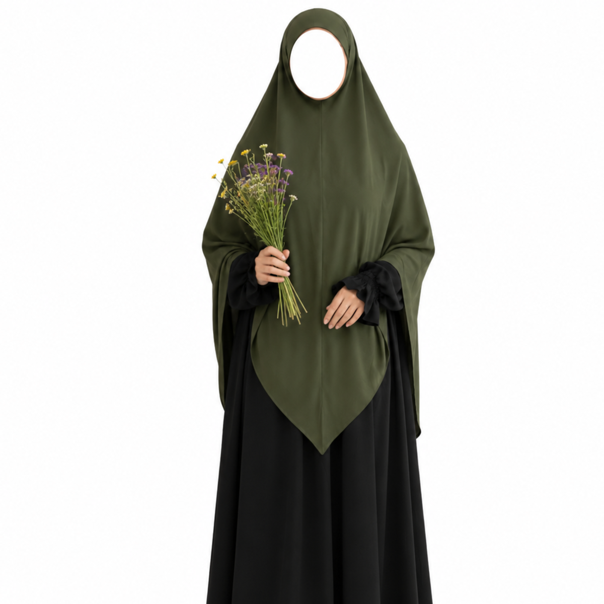 Premium triangle khimaar - tie-back - katoen jersey - Dark olive