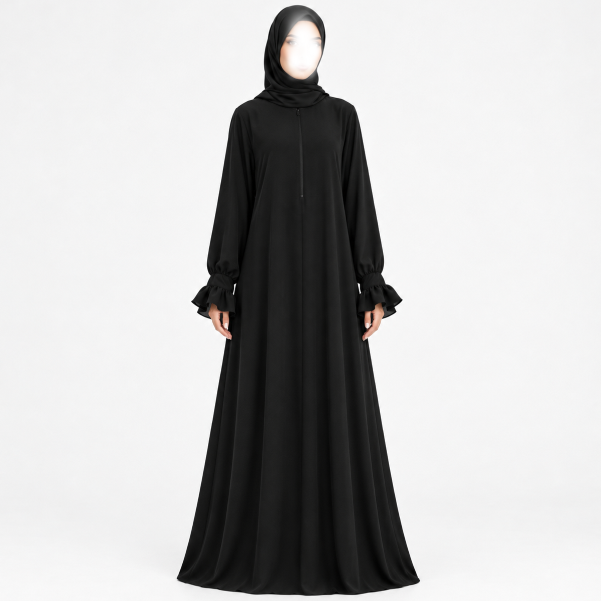 Classic abaya - Flow Drape - Black - Met rits op de borst