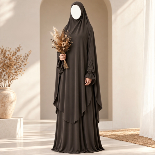 Amber - Abaya & knie khimar set - Deep Earth