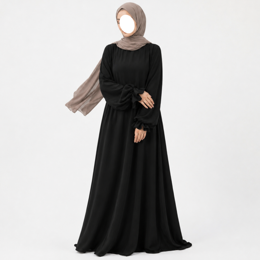 Soft jazz ruffle abaya - black