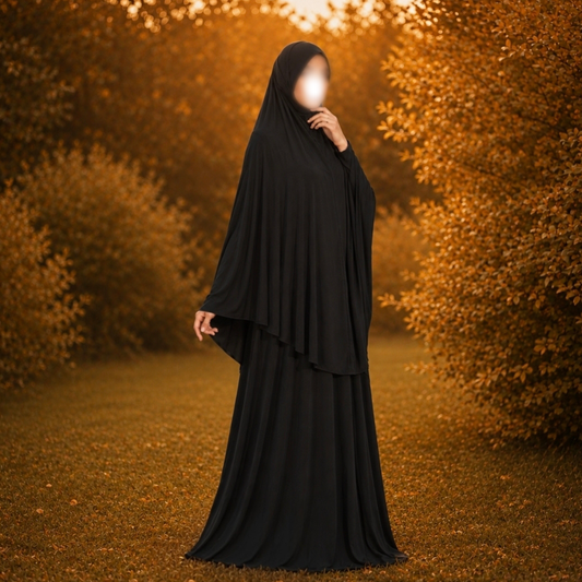 Saamiyah heup khimar & rok set - Premium fine jersey - Black Elegance