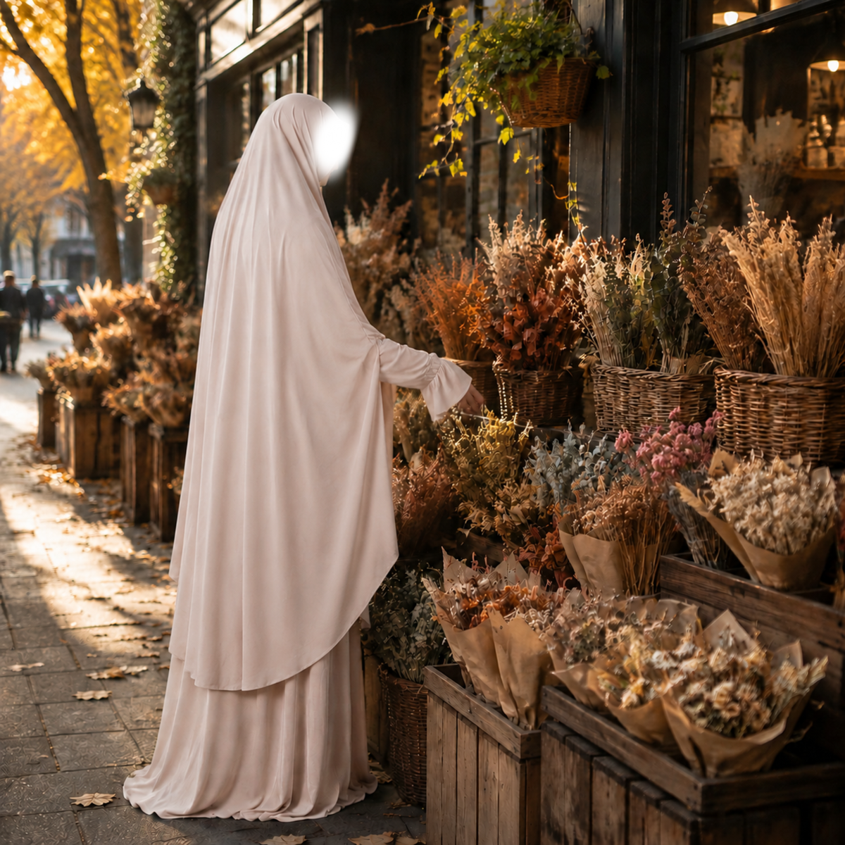Amber - Abaya & knie khimar set - Blush Porcelain