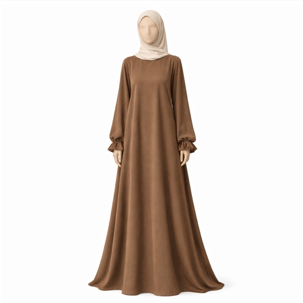 Soft jazz ruffle abaya - Light brown