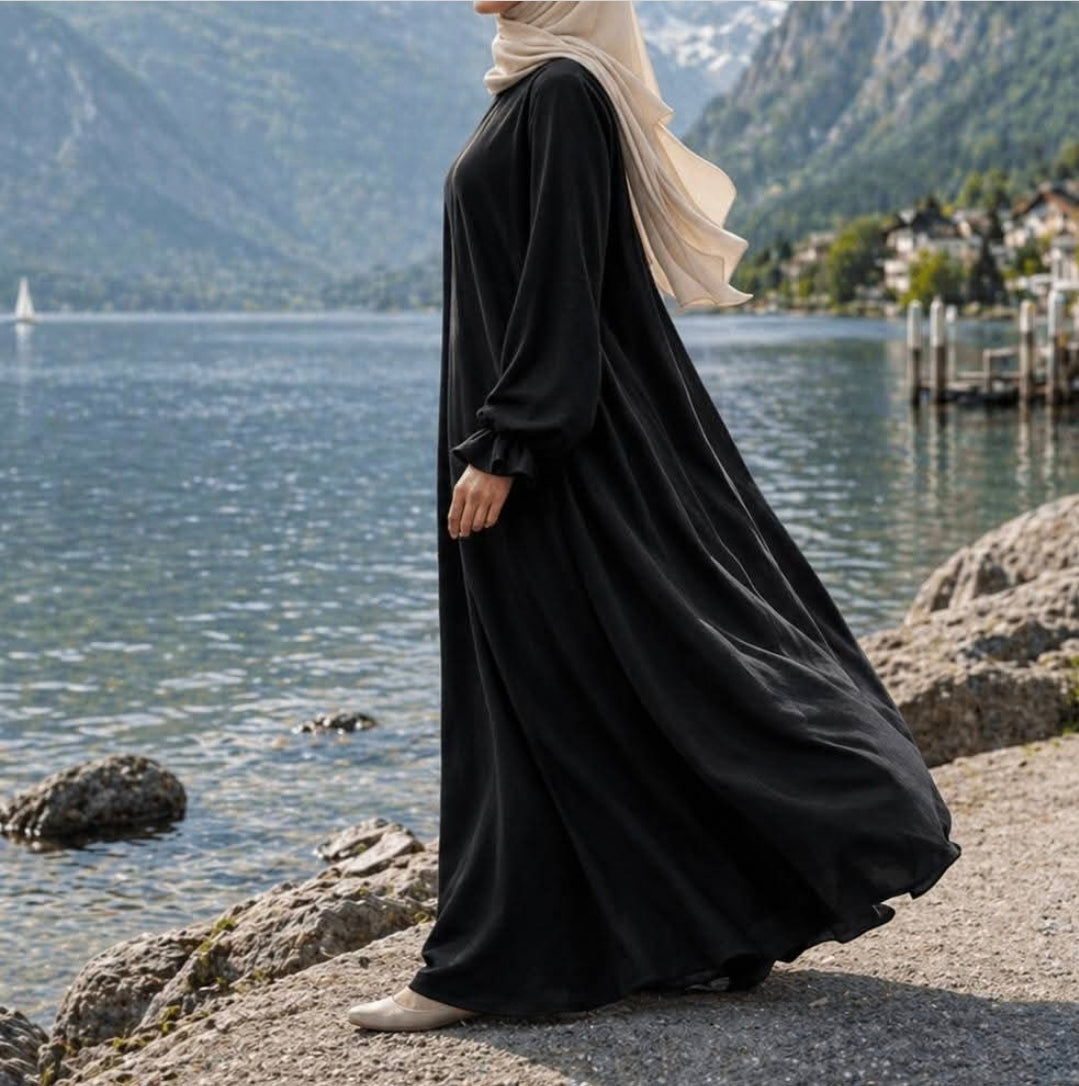 Soft jazz ruffle abaya - black