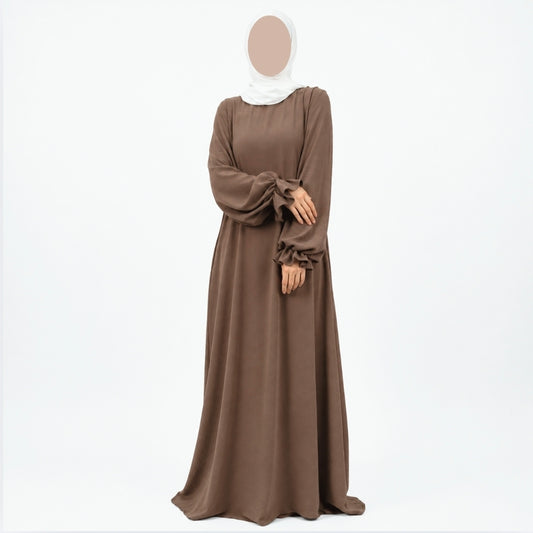 Soft jazz ruffle abaya - Light brown