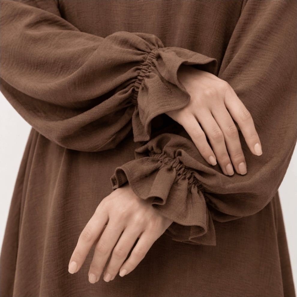 Abaya Soft Jazz Ruffle - Marron clair - dernière pièce en stock !
