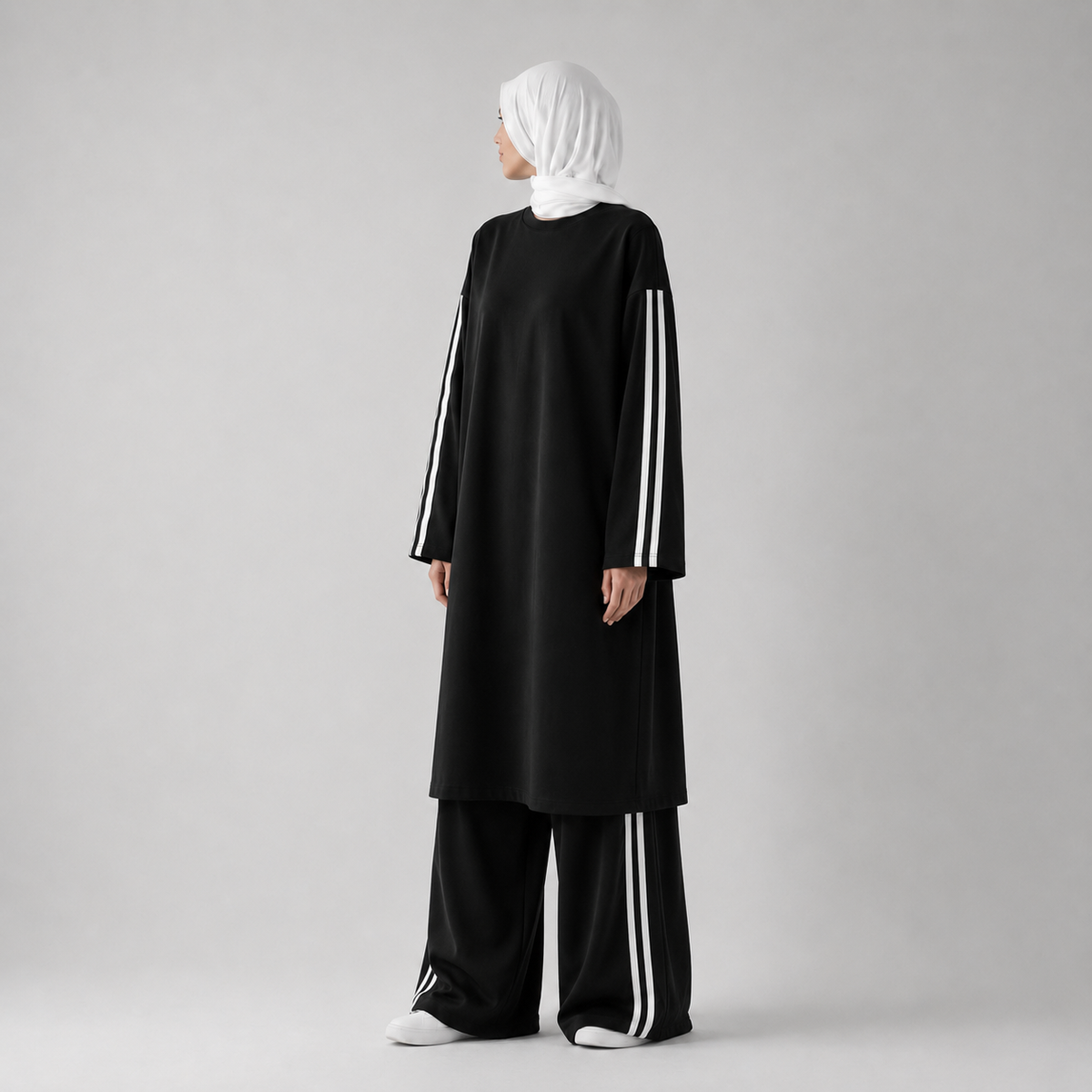 Oversized Baumwoll-Twinset - Schwarz / Weiß