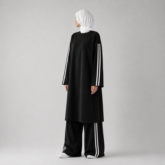 Oversized katoenen twinset - Black / white