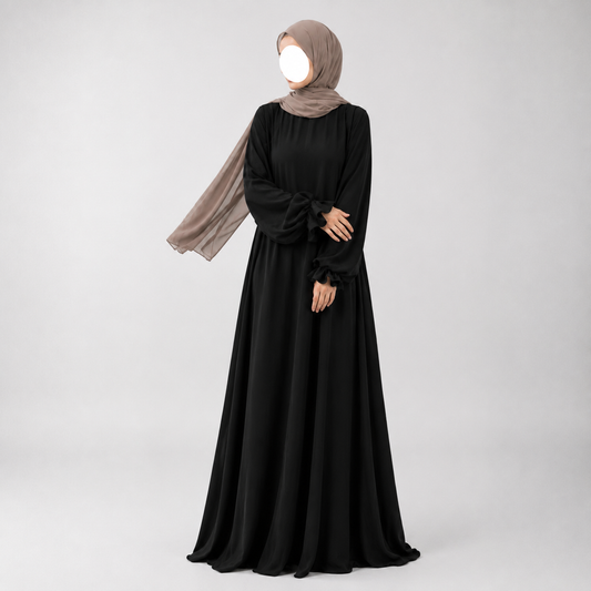 Soft jazz ruffle abaya - black