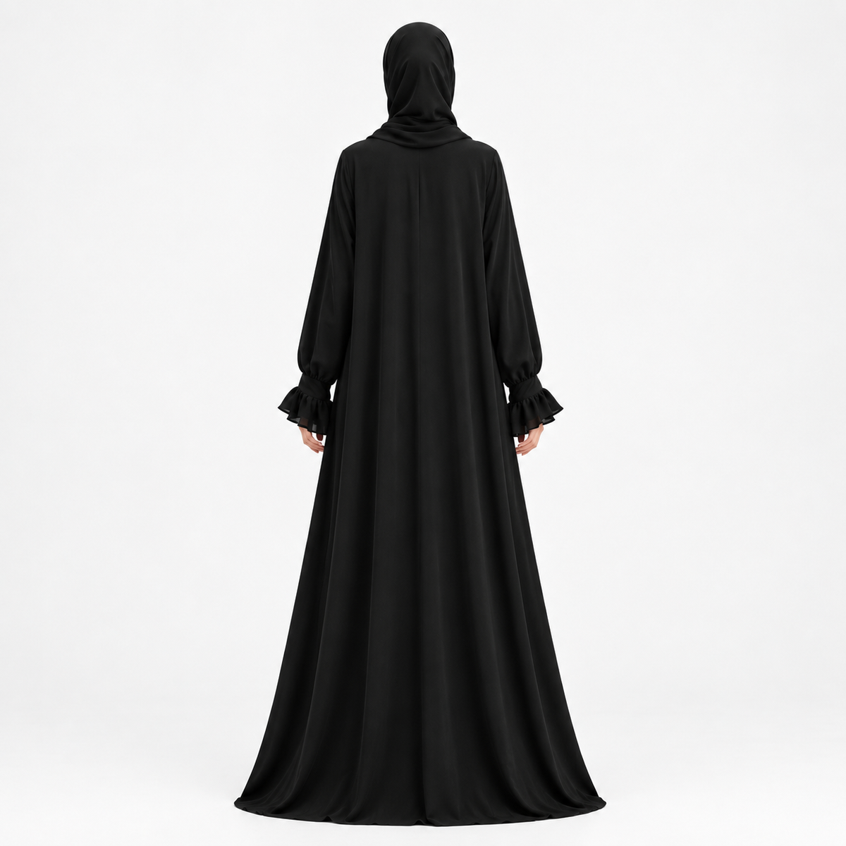 Classic abaya - Flow Drape - Black - Met rits op de borst