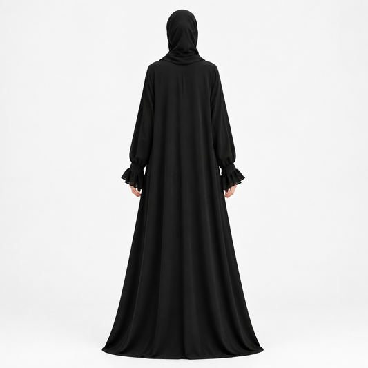 Classic abaya - Flow Drape - Black - Met rits op de borst
