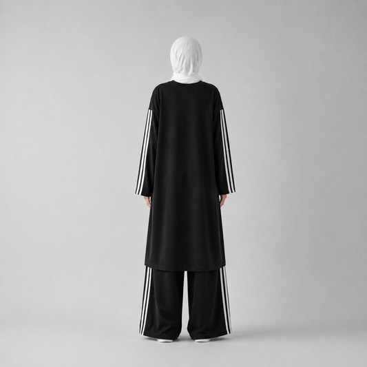 Oversized Baumwoll-Twinset - Schwarz / Weiß