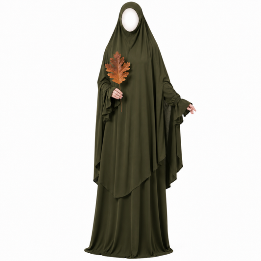 Amber - Abaya & knie khimar set - Rustic Olive