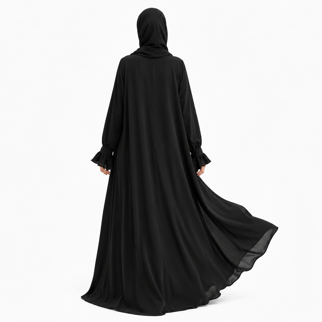Classic nida abaya - Black - Met rits op de borst