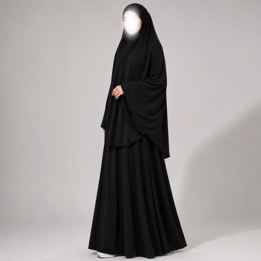 Saamiyah heup khimar & rok set - Premium fine jersey - Black Elegance