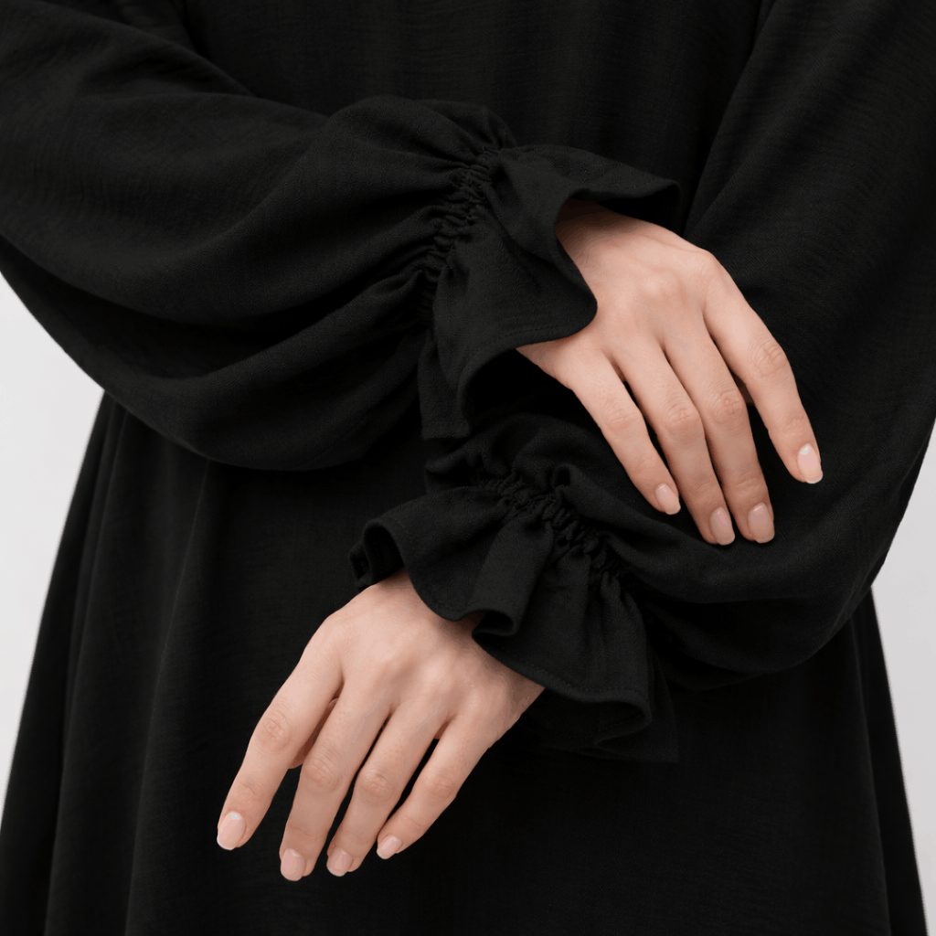 Soft jazz ruffle abaya - black