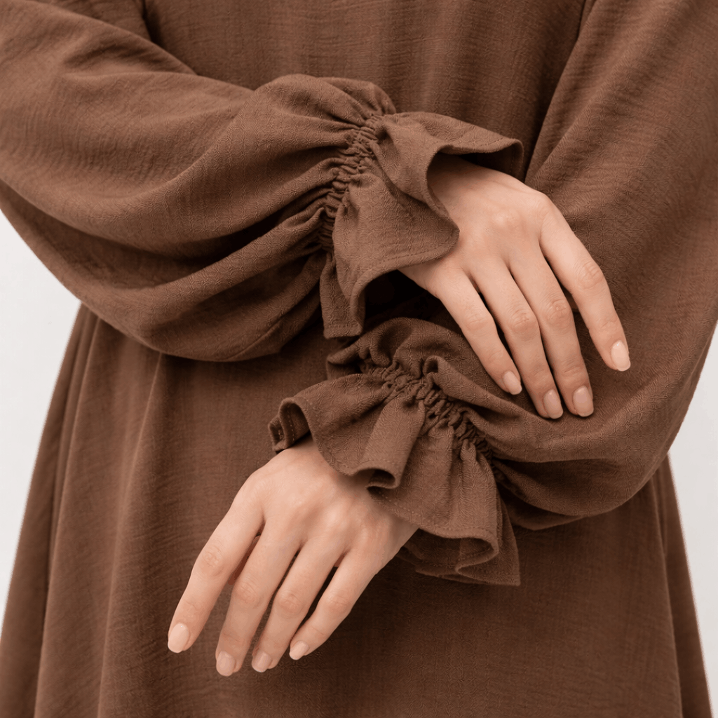Soft jazz ruffle abaya - Light brown