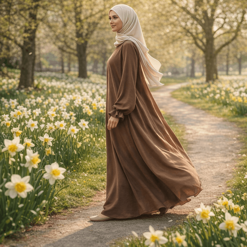 Soft jazz ruffle abaya - Light brown